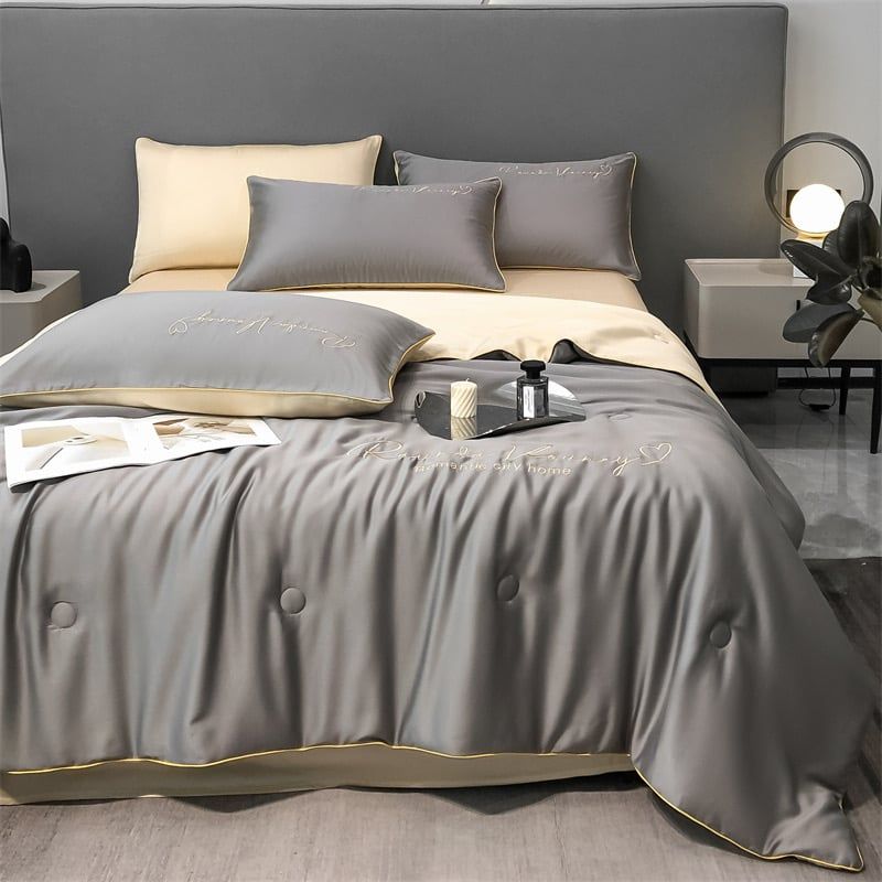 4Pcs Satin Babric | Romantic Love Standard Bedsets Summer Blanket | ID 4PCSROMANLOVE12