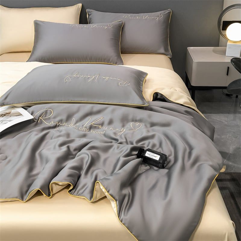 4Pcs Satin Babric | Romantic Love Standard Bedsets Summer Blanket | ID 4PCSROMANLOVE12