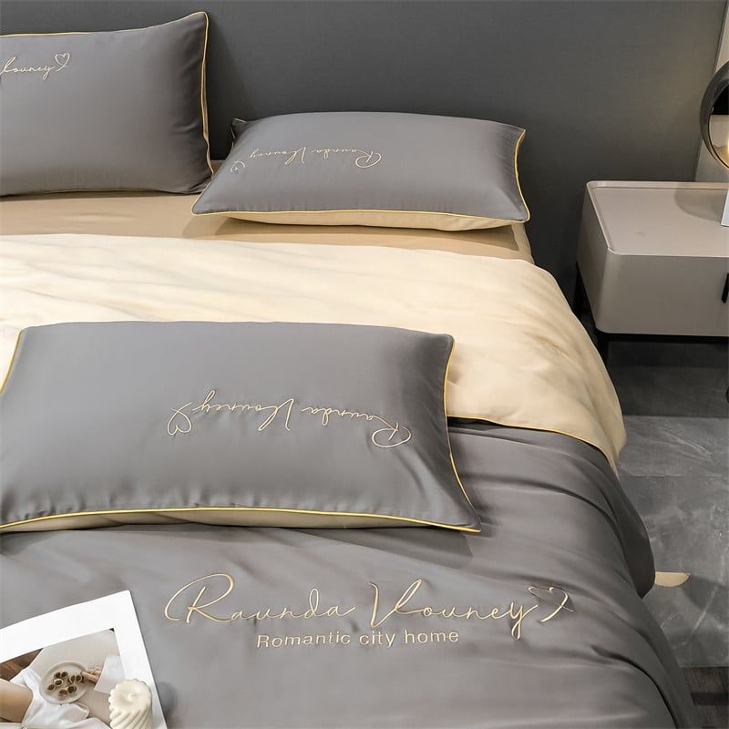 4Pcs Satin Babric | Romantic Love Standard Bedsets Summer Blanket | ID 4PCSROMANLOVE12