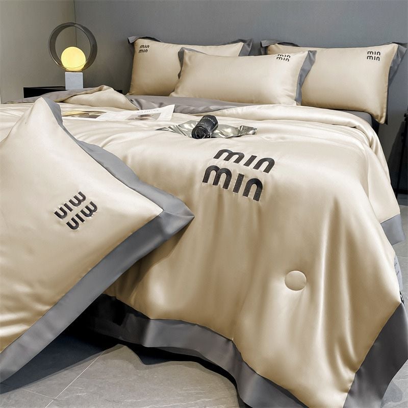 4Pcs Satin Babric | MinMin Standard Bedsets Summer Blanket | ID 4PCSSFARBRICMIN004