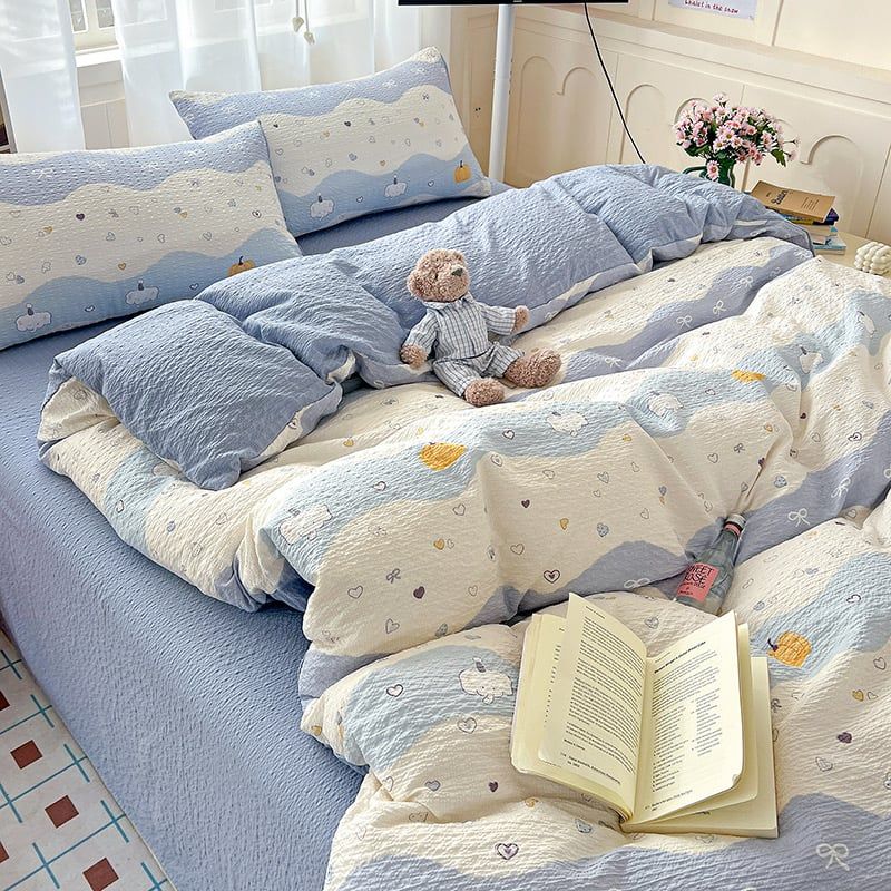 4Pcs PreCloud Linen | Set Đũi Xu Kem Style trẻ trung hiện đại | ID 4PCSPRECLOUD10