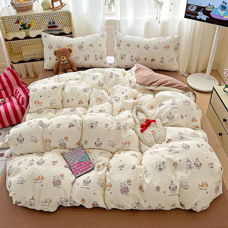 4Pcs PreCloud Linen | Set Đũi Xu Kem Style trẻ trung hiện đại | ID 4PCSPRECLOUD13