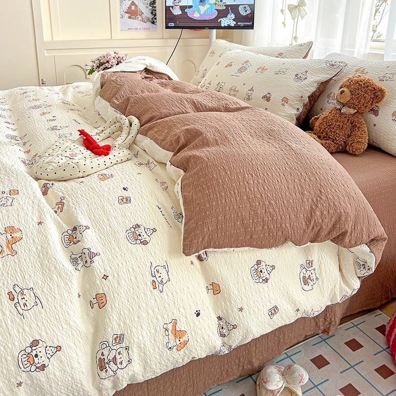 4Pcs PreCloud Linen | Set Đũi Xu Kem Style trẻ trung hiện đại | ID 4PCSPRECLOUD13