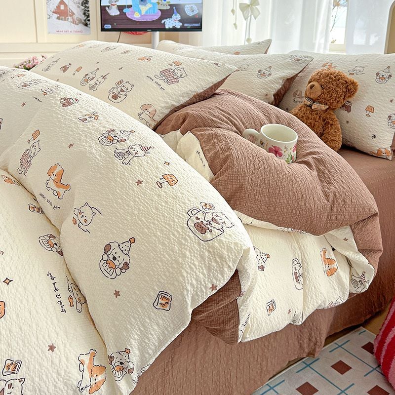 4Pcs PreCloud Linen | Set Đũi Xu Kem Style trẻ trung hiện đại | ID 4PCSPRECLOUD13