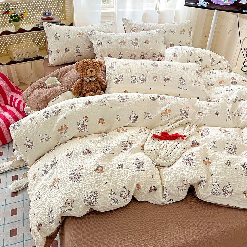 4Pcs PreCloud Linen | Set Đũi Xu Kem Style trẻ trung hiện đại | ID 4PCSPRECLOUD13