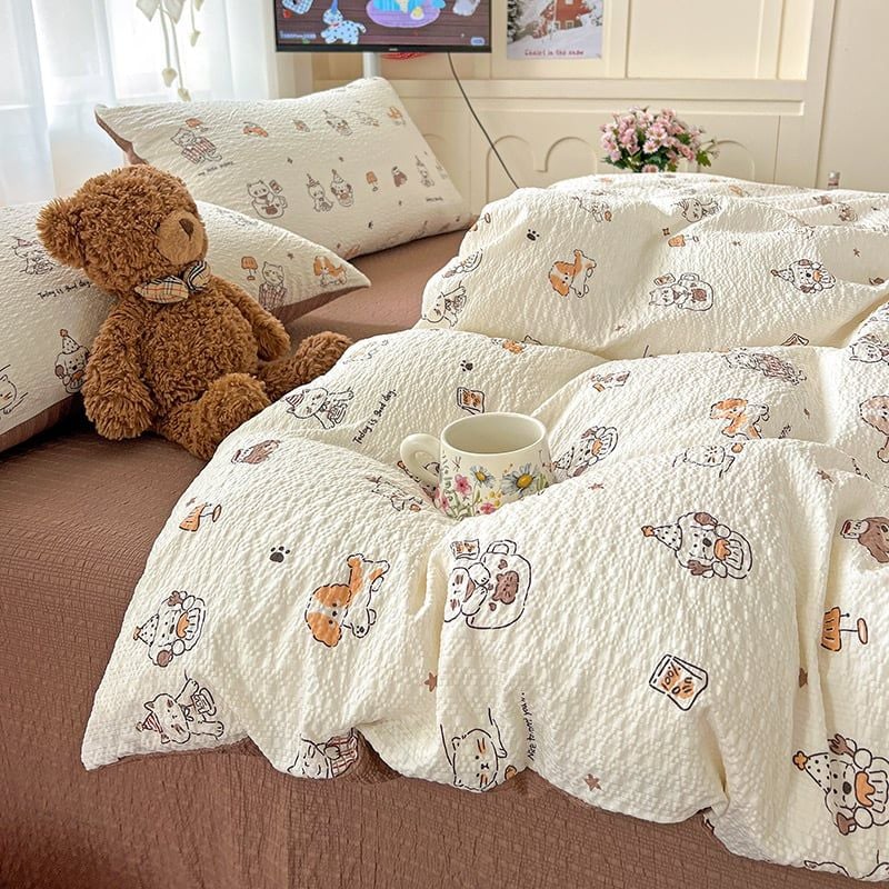 4Pcs PreCloud Linen | Set Đũi Xu Kem Style trẻ trung hiện đại | ID 4PCSPRECLOUD13