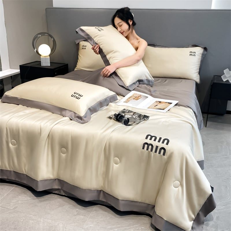 4Pcs Satin Babric | MinMin Standard Bedsets Summer Blanket | ID 4PCSSFARBRICMIN012
