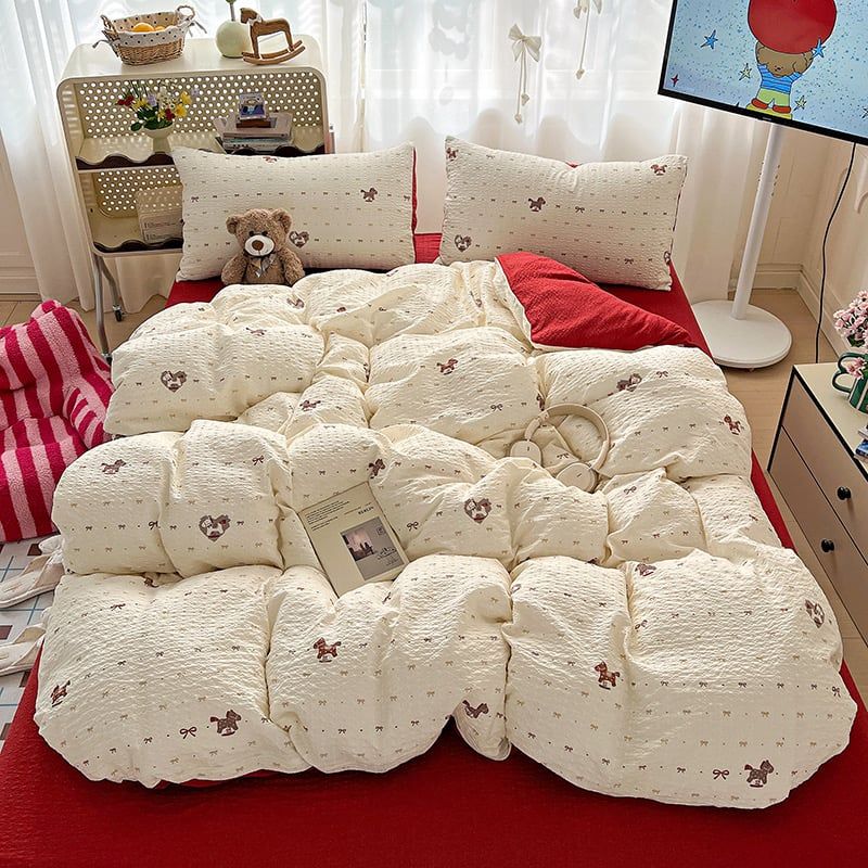 4Pcs PreCloud Linen | Set Đũi Xu Kem Style trẻ trung hiện đại | ID 4PCSPRECLOUD16