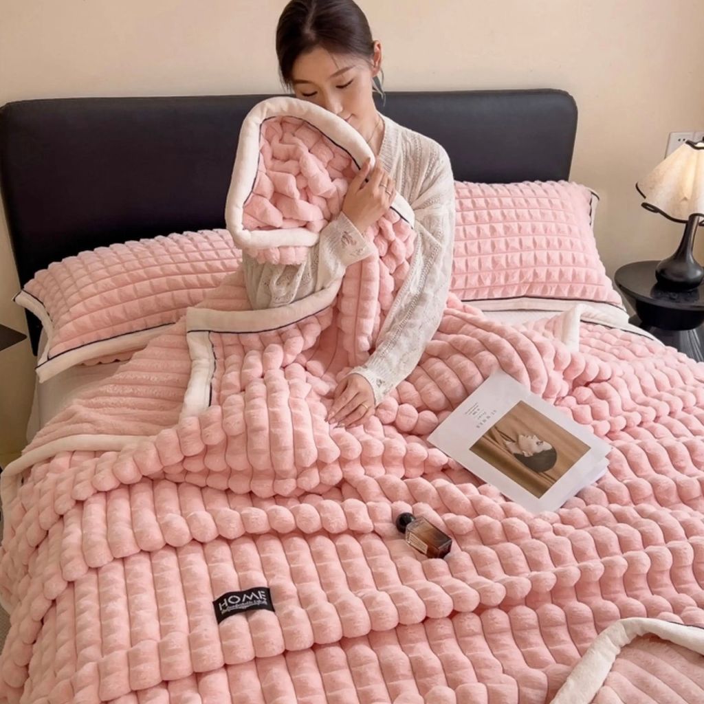 Home Text Milk Velvet Blanket | Chăn lông nhung sữa Snow Home 230*200cm(1,6kg) | Pink