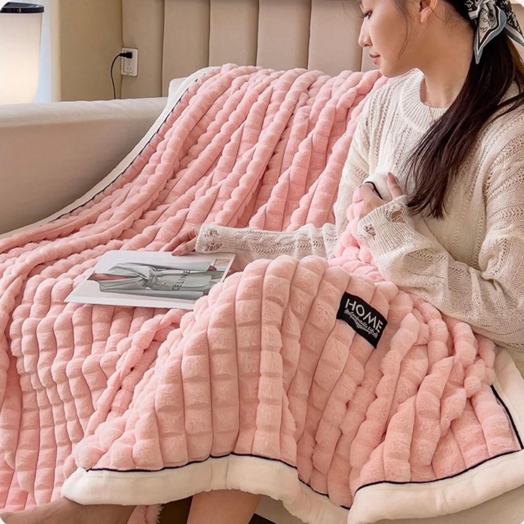 Home Text Milk Velvet Blanket | Chăn lông nhung sữa Snow Home 230*200cm(1,6kg) | Pink