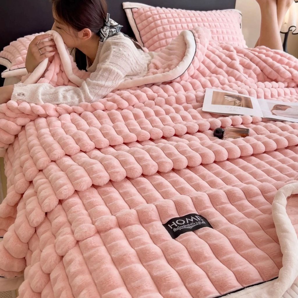 Home Text Milk Velvet Blanket | Chăn lông nhung sữa Snow Home 230*200cm(1,6kg) | Pink