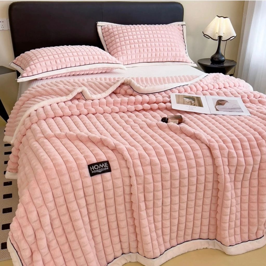 Home Text Milk Velvet Blanket | Chăn lông nhung sữa Snow Home 230*200cm(1,6kg) | Pink