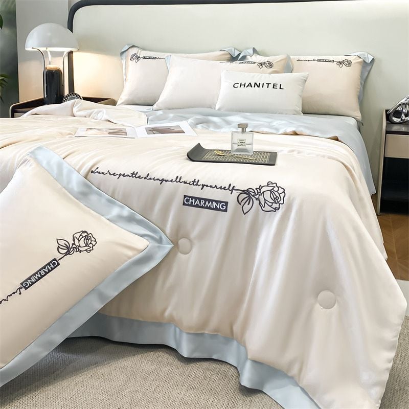 4Pcs Satin Babric | Charming With Love Standard Bedsets Summer Blanket | ID 4PCSSFARBRICCHARWLOVE012