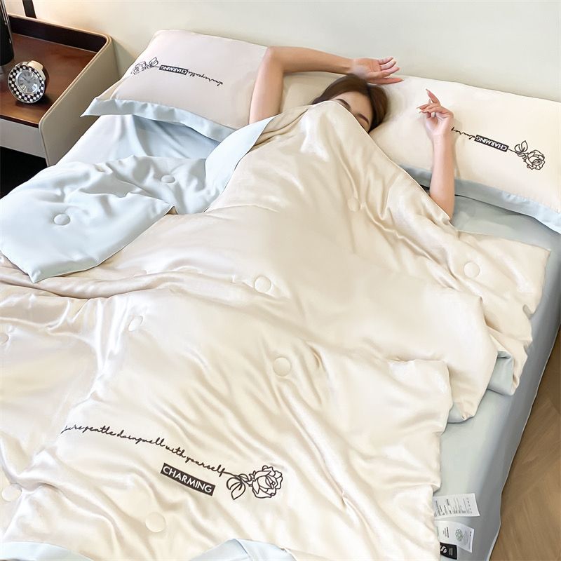 4Pcs Satin Babric | Charming With Love Standard Bedsets Summer Blanket | ID 4PCSSFARBRICCHARWLOVE012