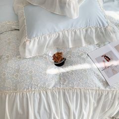 Princess Bedding Set 4pcs x2 Điệu Đà cùng bộ chăn ga Công Chúa đính viền ren cao cấp Pastel Blue