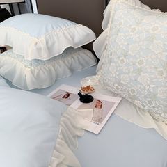 Princess Bedding Set 4pcs x2 Điệu Đà cùng bộ chăn ga Công Chúa đính viền ren cao cấp Pastel Blue