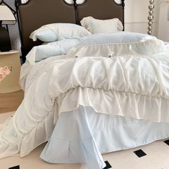 Princess Bedding Set 4pcs x2 Điệu Đà cùng bộ chăn ga Công Chúa đính viền ren cao cấp Pastel Blue