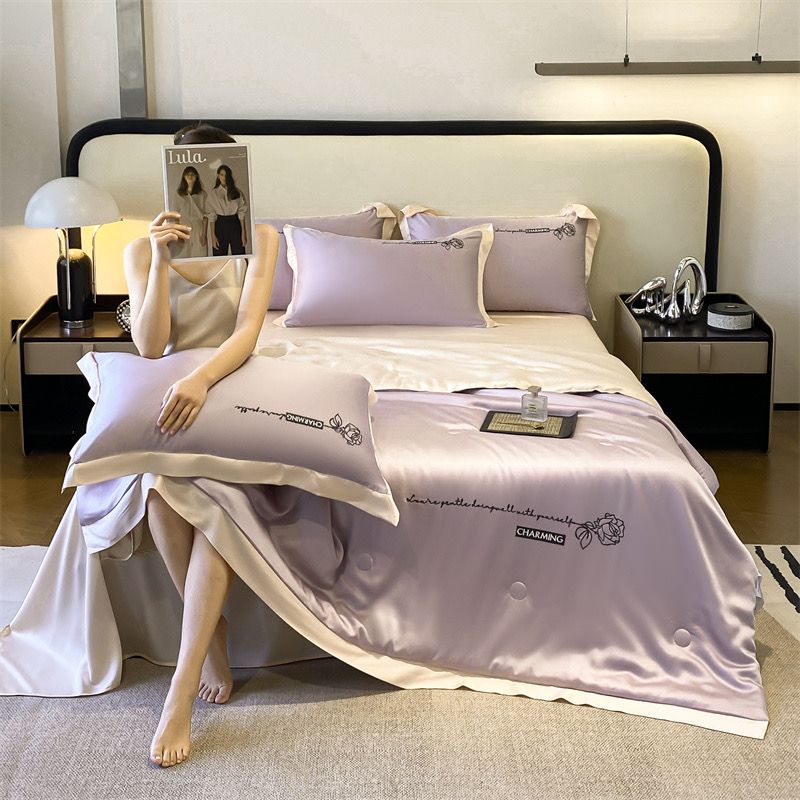 4Pcs Satin Babric | Charming With Love Standard Bedsets Summer Blanket | ID 4PCSSFARBRICCHARWLOVE010