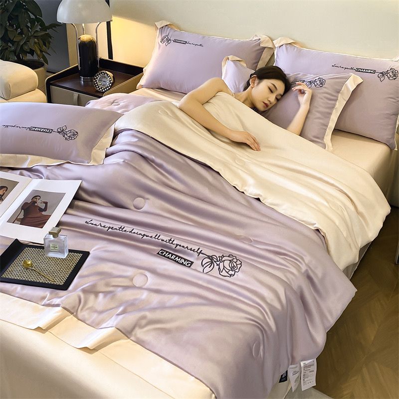 4Pcs Satin Babric | Charming With Love Standard Bedsets Summer Blanket | ID 4PCSSFARBRICCHARWLOVE010