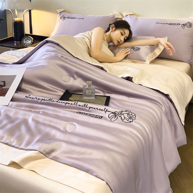 4Pcs Satin Babric | Charming With Love Standard Bedsets Summer Blanket | ID 4PCSSFARBRICCHARWLOVE010