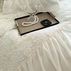 Princess Bedding Set 4pcs x2 Điệu Đà cùng bộ chăn ga Công Chúa đính viền ren cao cấp Jade Green