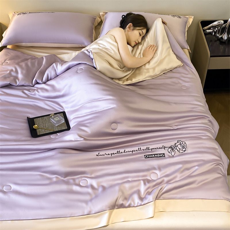 4Pcs Satin Babric | Charming With Love Standard Bedsets Summer Blanket | ID 4PCSSFARBRICCHARWLOVE010