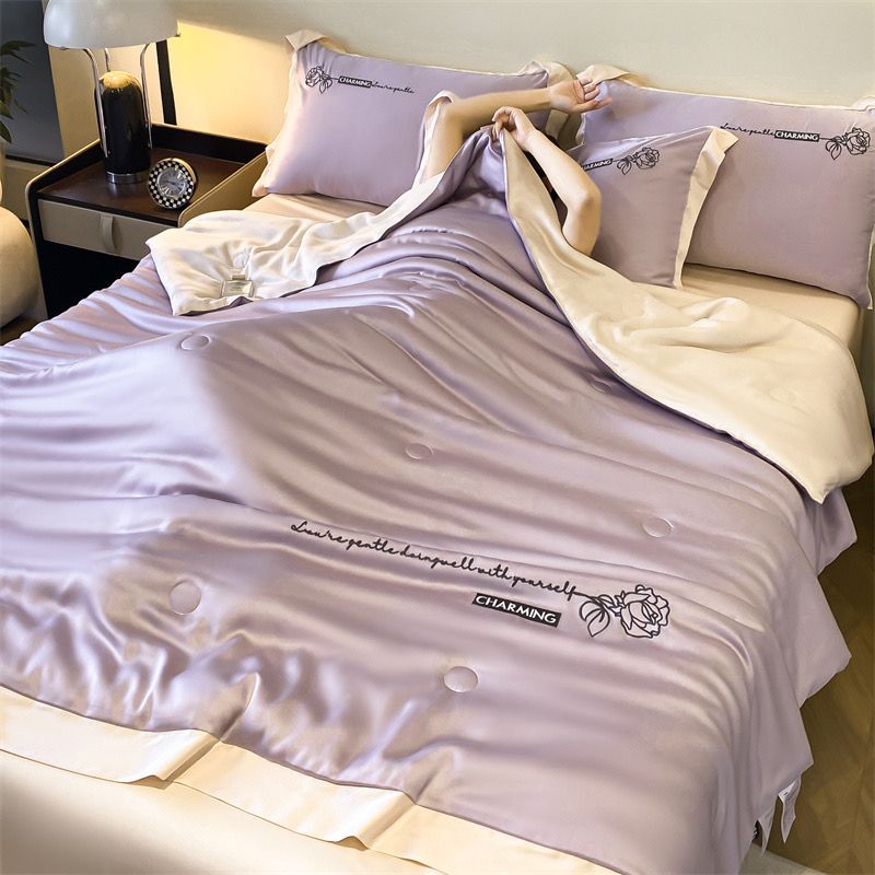 4Pcs Satin Babric | Charming With Love Standard Bedsets Summer Blanket | ID 4PCSSFARBRICCHARWLOVE010