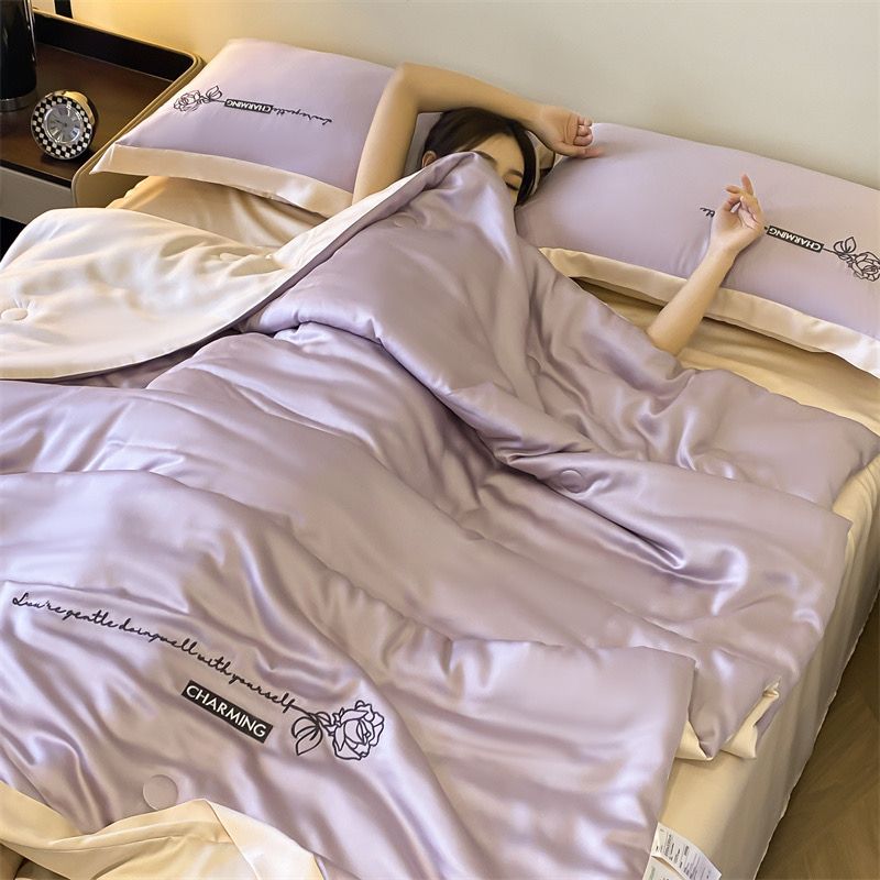 4Pcs Satin Babric | Charming With Love Standard Bedsets Summer Blanket | ID 4PCSSFARBRICCHARWLOVE010