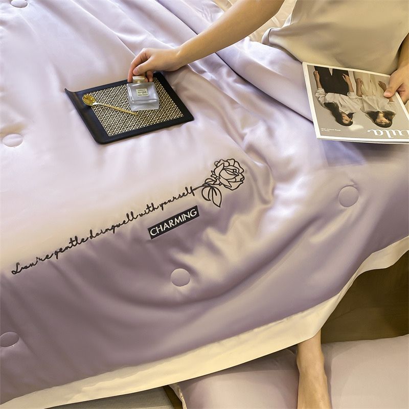 4Pcs Satin Babric | Charming With Love Standard Bedsets Summer Blanket | ID 4PCSSFARBRICCHARWLOVE010