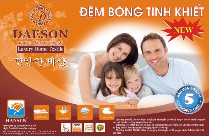NỆM BÔNG ÉP HÀN QUỐC GẤP 3 MẢNH DAESON BẢO HÀNH CHÍNH HÃNG 5 NĂM