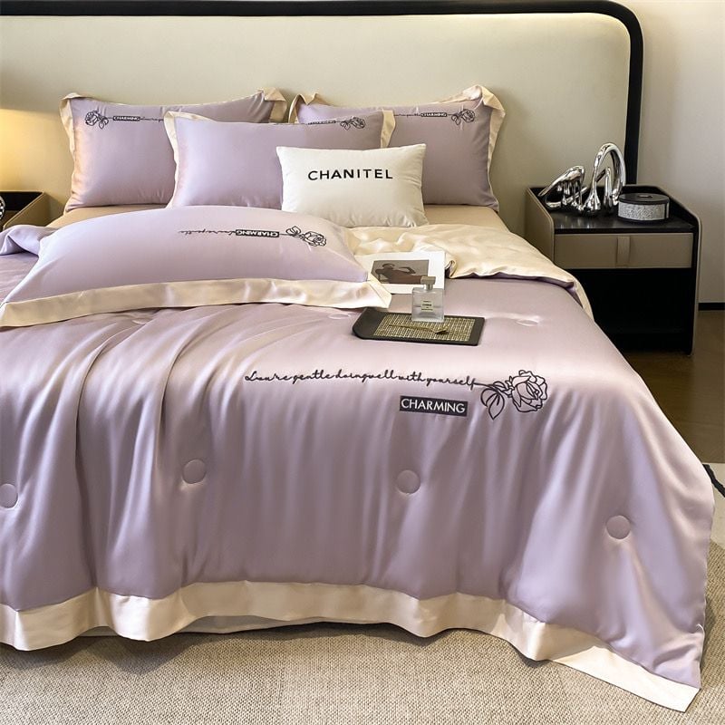 4Pcs Satin Babric | Charming With Love Standard Bedsets Summer Blanket | ID 4PCSSFARBRICCHARWLOVE010