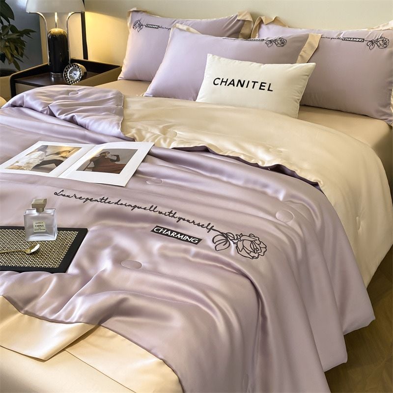 4Pcs Satin Babric | Charming With Love Standard Bedsets Summer Blanket | ID 4PCSSFARBRICCHARWLOVE010