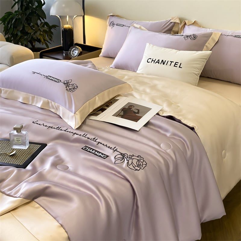 4Pcs Satin Babric | Charming With Love Standard Bedsets Summer Blanket | ID 4PCSSFARBRICCHARWLOVE010