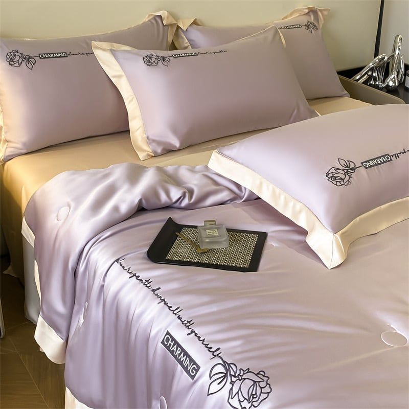 4Pcs Satin Babric | Charming With Love Standard Bedsets Summer Blanket | ID 4PCSSFARBRICCHARWLOVE010