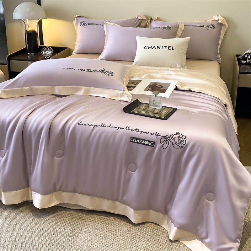 4Pcs Satin Babric | Charming With Love Standard Bedsets Summer Blanket | ID 4PCSSFARBRICCHARWLOVE010