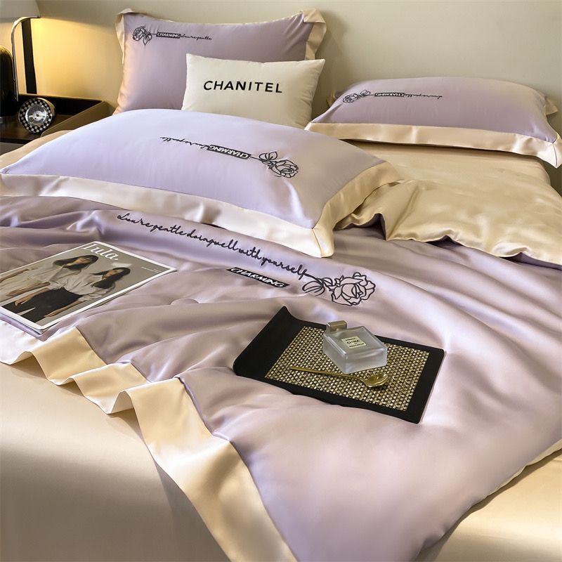 4Pcs Satin Babric | Charming With Love Standard Bedsets Summer Blanket | ID 4PCSSFARBRICCHARWLOVE010