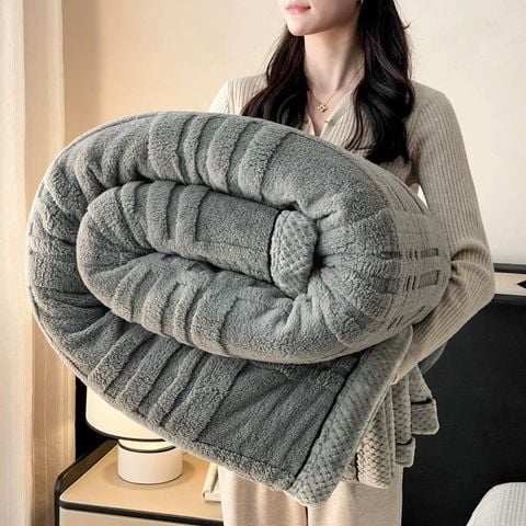 European Union Fur Wool Blanket | 3D Embossed Checkered Plus Design | 230*200cm (1.6kg) | Dark Gray