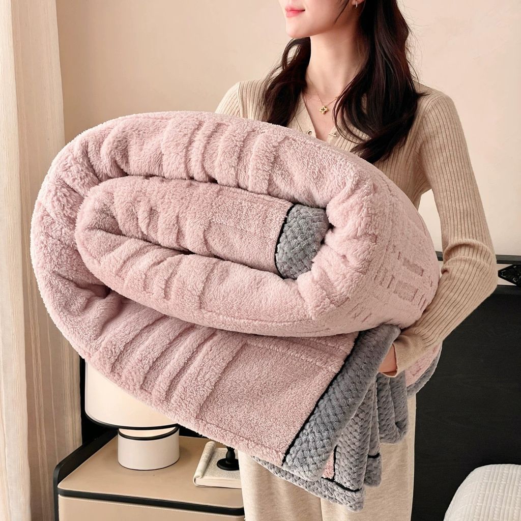 European Union Fur Wool Blanket | 3D Embossed Checkered Plus Design | 230*200cm (1.6kg) | New 6 Color