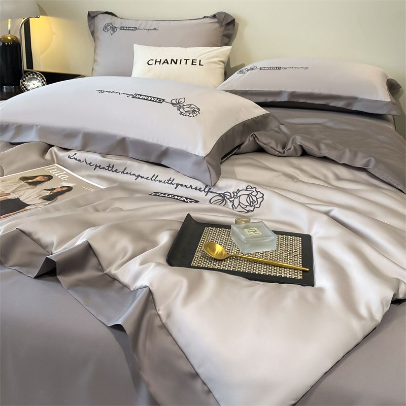 4Pcs Satin Babric | Charming With Love Standard Bedsets Summer Blanket | ID 4PCSSFARBRICCHARWLOVE04