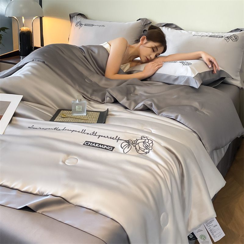 4Pcs Satin Babric | Charming With Love Standard Bedsets Summer Blanket | ID 4PCSSFARBRICCHARWLOVE04