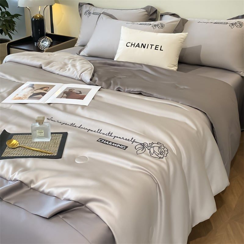 4Pcs Satin Babric | Charming With Love Standard Bedsets Summer Blanket | ID 4PCSSFARBRICCHARWLOVE04