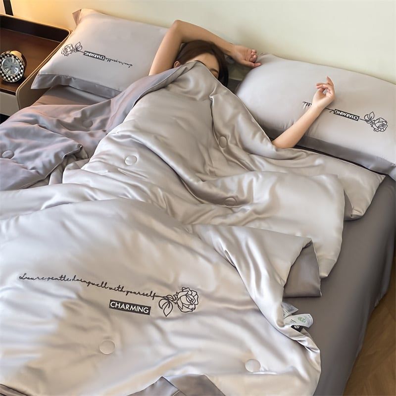 4Pcs Satin Babric | Charming With Love Standard Bedsets Summer Blanket | ID 4PCSSFARBRICCHARWLOVE04