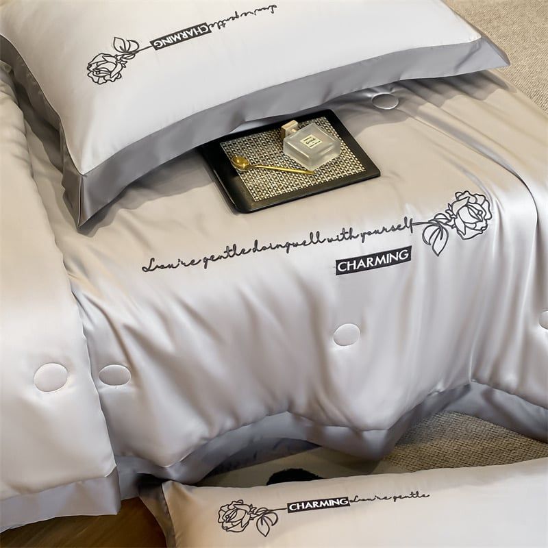 4Pcs Satin Babric | Charming With Love Standard Bedsets Summer Blanket | ID 4PCSSFARBRICCHARWLOVE04