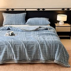European Union Fur Wool Blanket | 3D Embossed Checkered Plus Design | 230*200cm (1.6kg) | Blue Sea