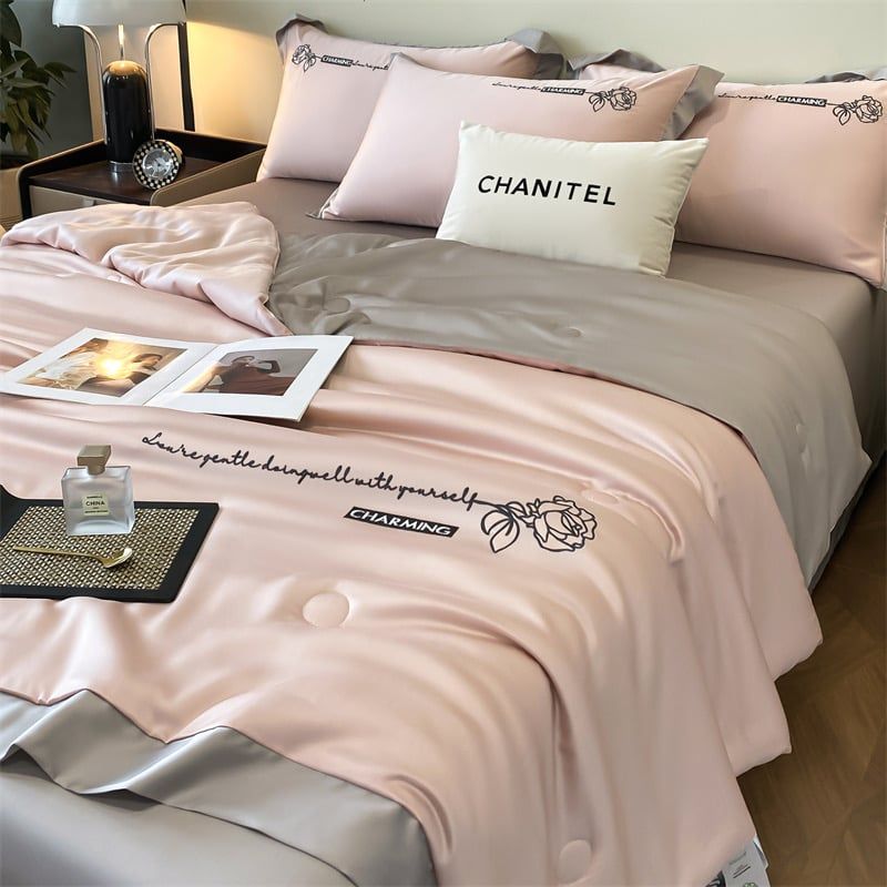 4Pcs Satin Babric | Charming With Love Standard Bedsets Summer Blanket | ID 4PCSSFARBRICCHARWLOVE03