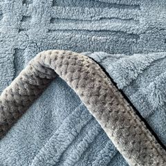 European Union Fur Wool Blanket | 3D Embossed Checkered Plus Design | 230*200cm (1.6kg) | Blue Sea