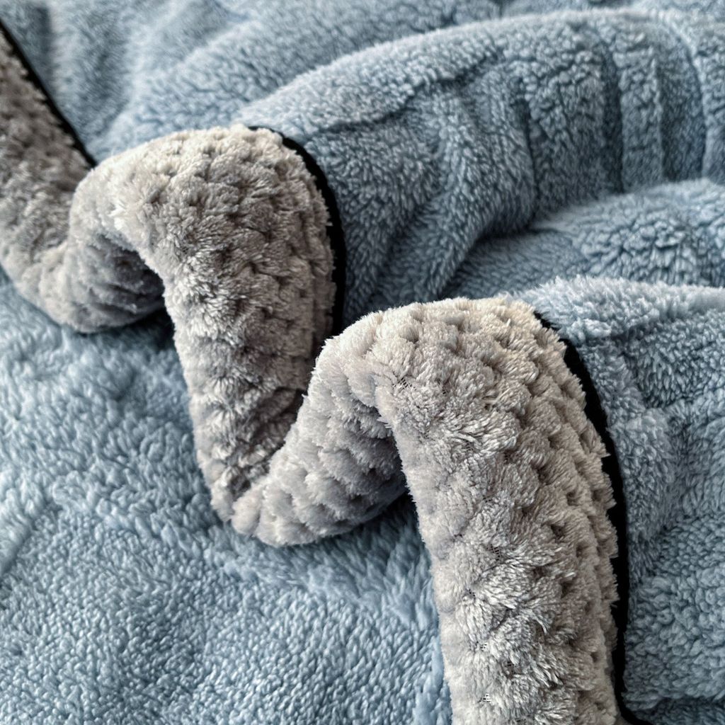 European Union Fur Wool Blanket | 3D Embossed Checkered Plus Design | 230*200cm (1.6kg) | Blue Sea