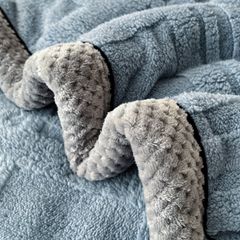 European Union Fur Wool Blanket | 3D Embossed Checkered Plus Design | 230*200cm (1.6kg) | Blue Sea