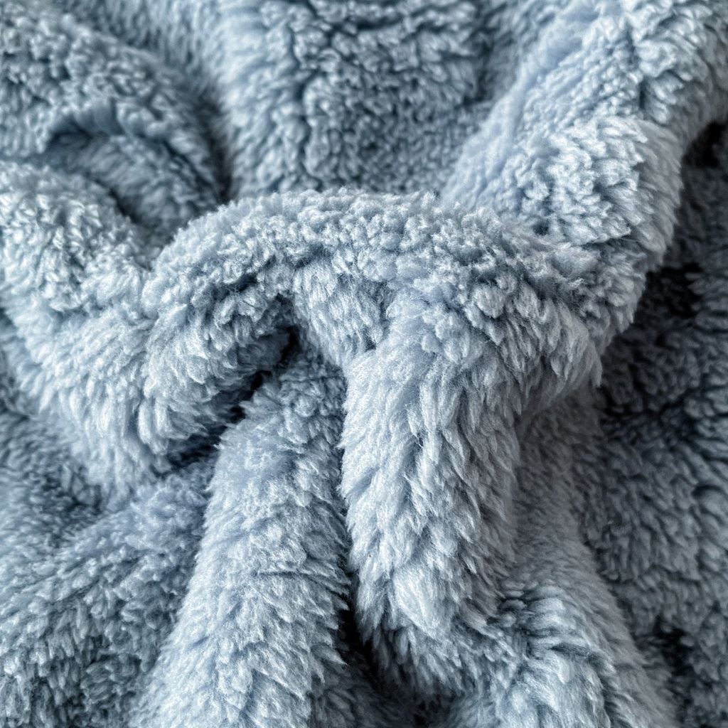 European Union Fur Wool Blanket | 3D Embossed Checkered Plus Design | 230*200cm (1.6kg) | Blue Sea