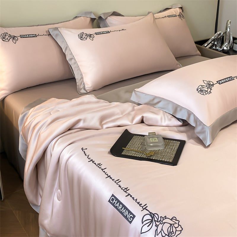 4Pcs Satin Babric | Charming With Love Standard Bedsets Summer Blanket | ID 4PCSSFARBRICCHARWLOVE03